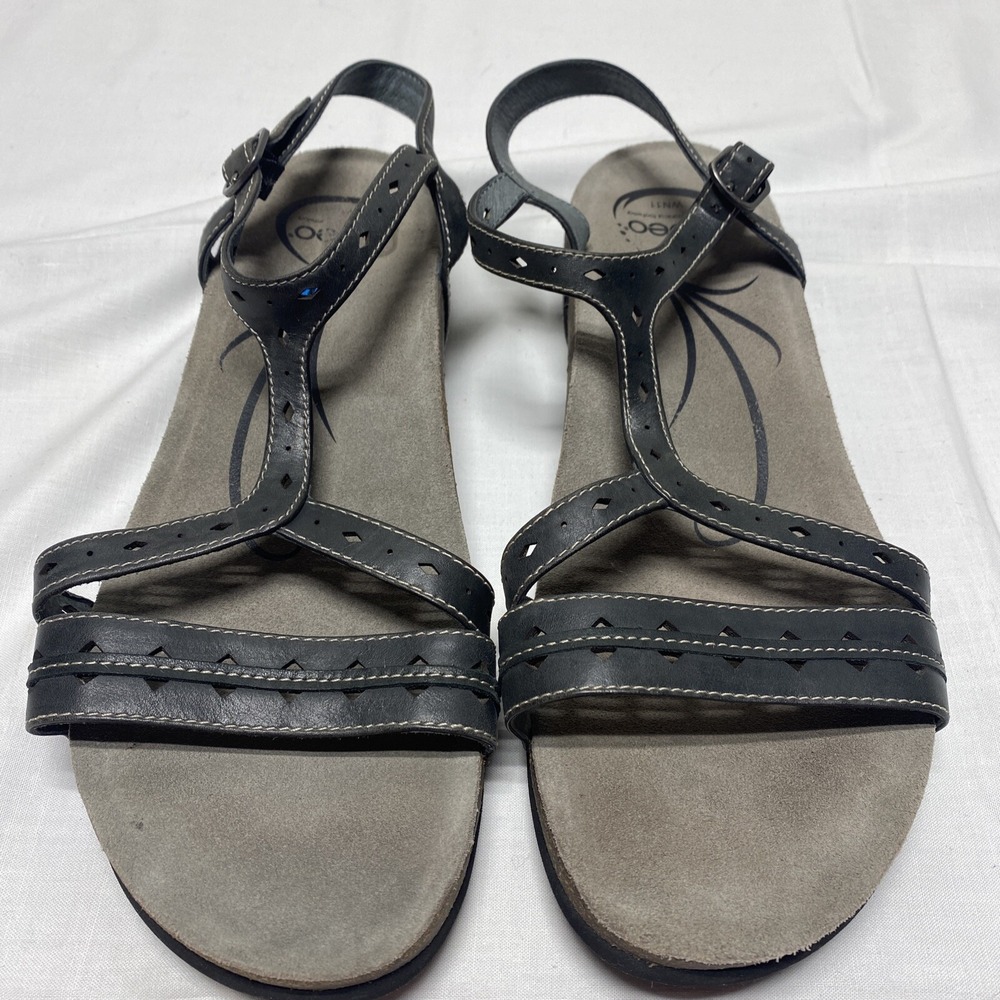 Abeo Grey Leather Sandal Women Sz 11 WN11 Biomechanical Strappy Buckle